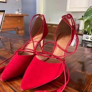 Halogen Nordstrom Womens Red Lace-Up Pump Size 12M